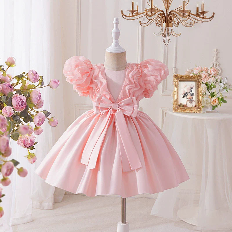 Pink Puffy Children's Dress with Bow