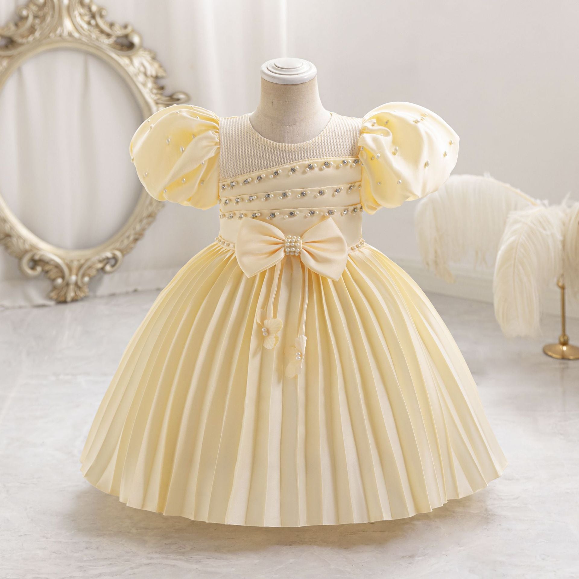Children's Party Dress with Pearls and Bow