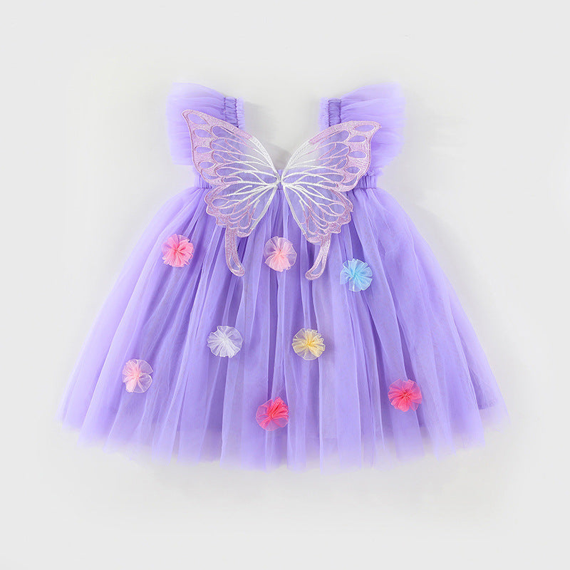 Children's Tulle Dress with Wings and Flowers
