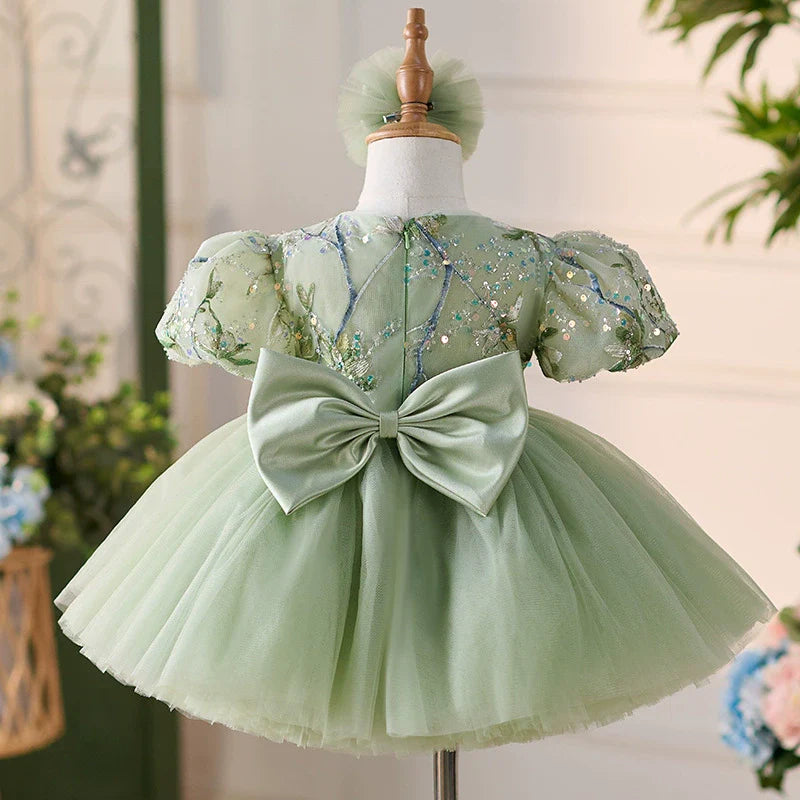 Bright Floral Green Children's Party Dress
