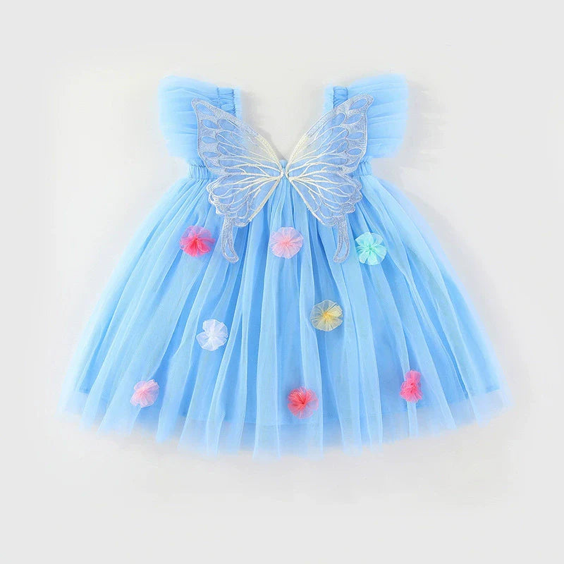 Children's Tulle Dress with Wings and Flowers
