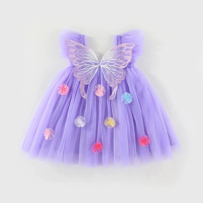 Children's Tulle Dress with Wings and Flowers