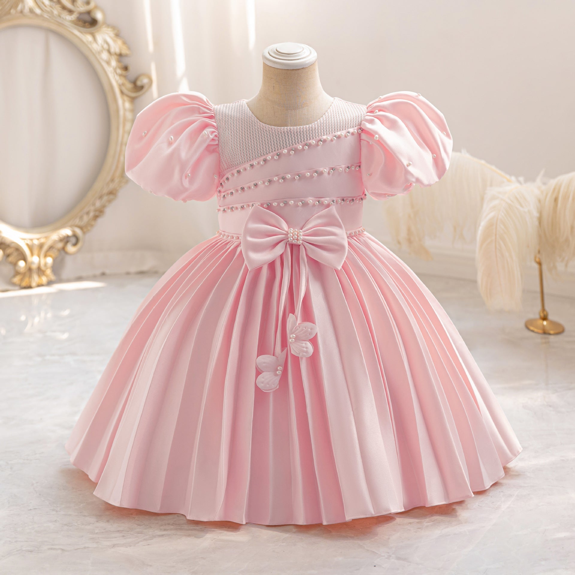 Children's Party Dress with Pearls and Bow