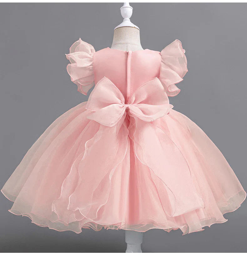 Children's Party Dress with Flowers and Flying Sleeves
