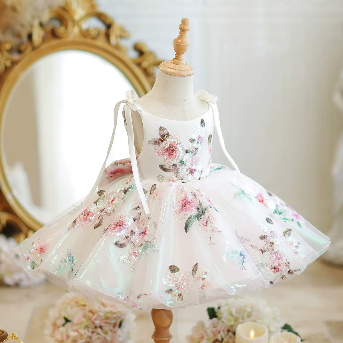 Floral Party Dress with Bow Straps
