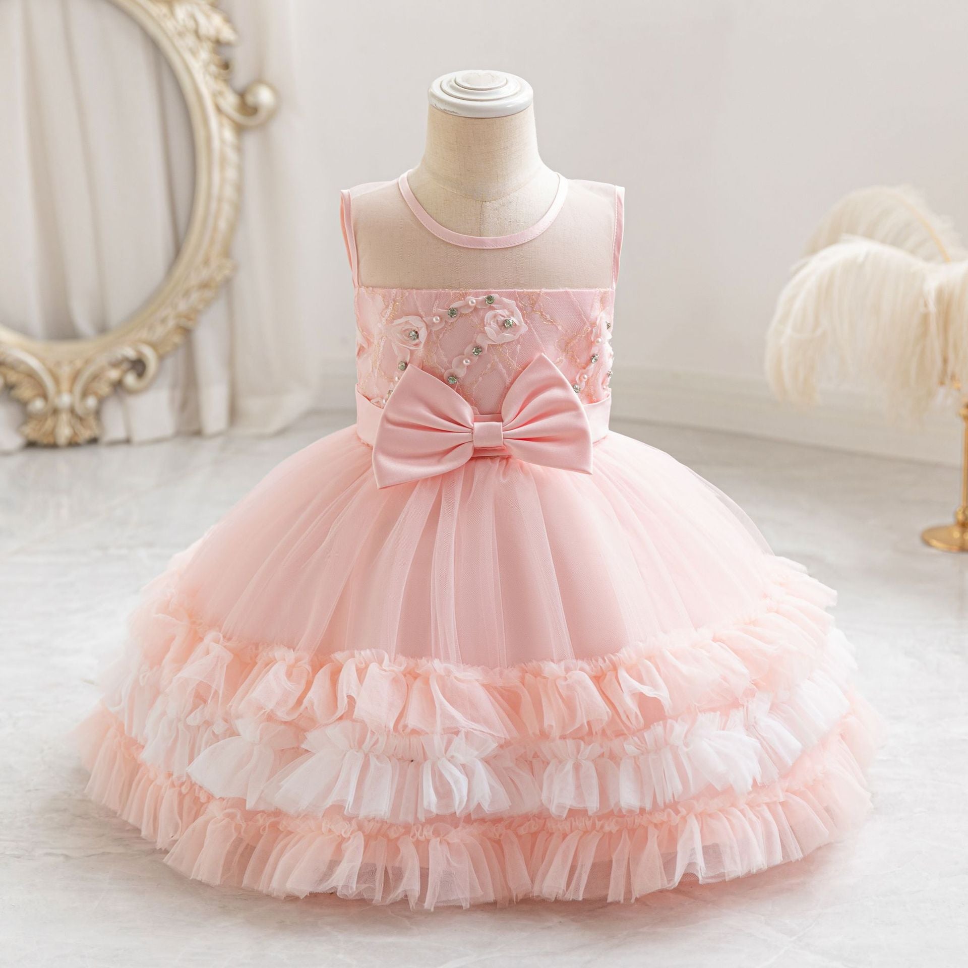 Children's Party Dress in Tulle Layers and Bow