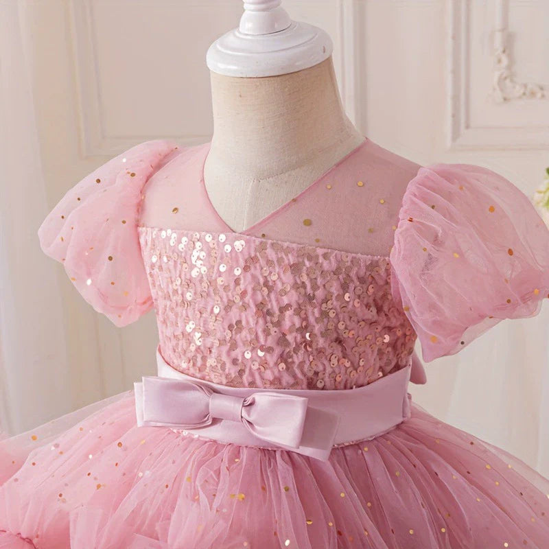 Children's Pink Puffy Party Dress with Sparkles