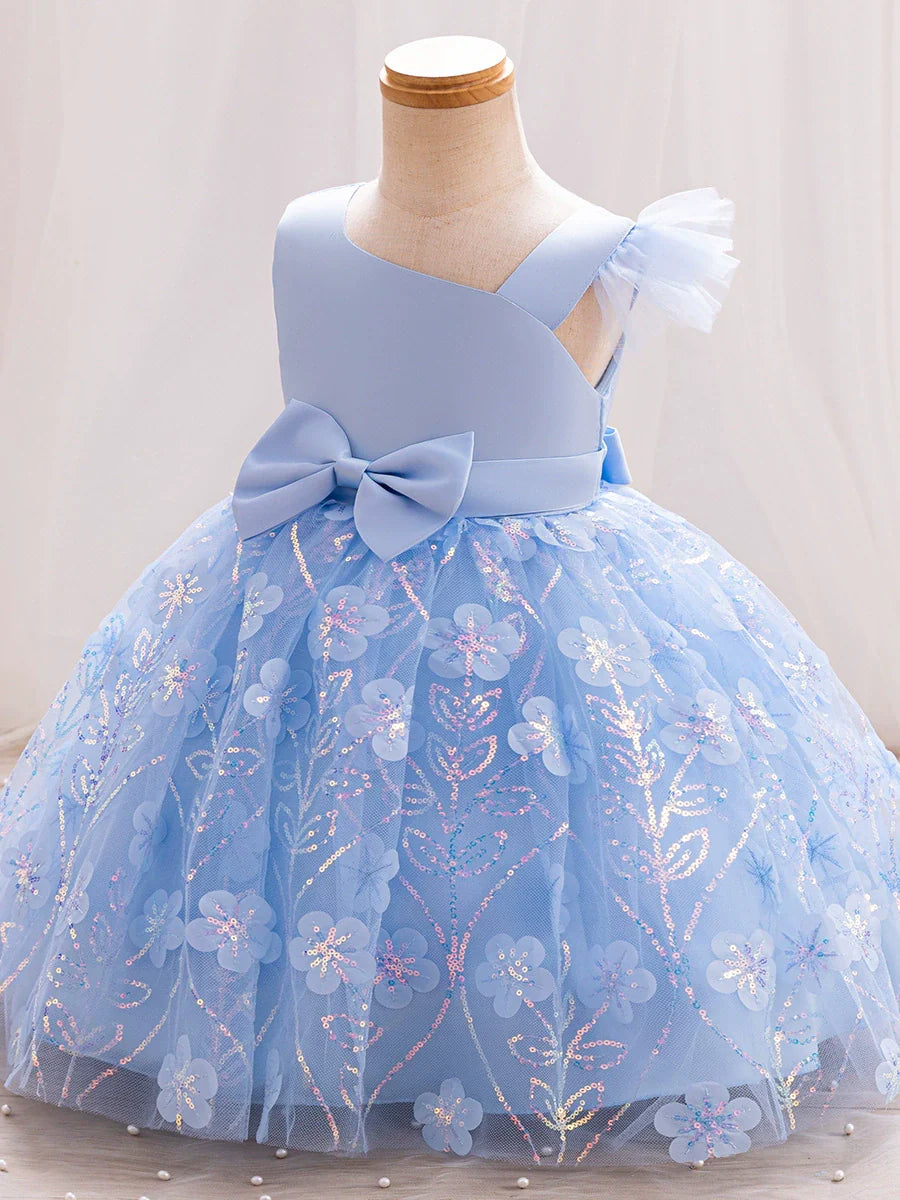 Children's Party Dress with Flowers and Bow