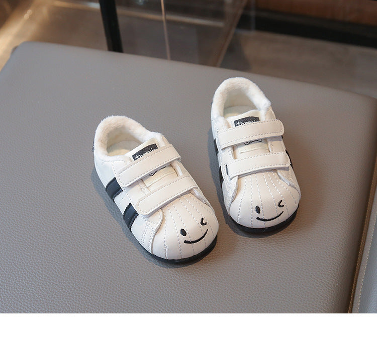 Sneakers a righe per bambini con motivo faccina