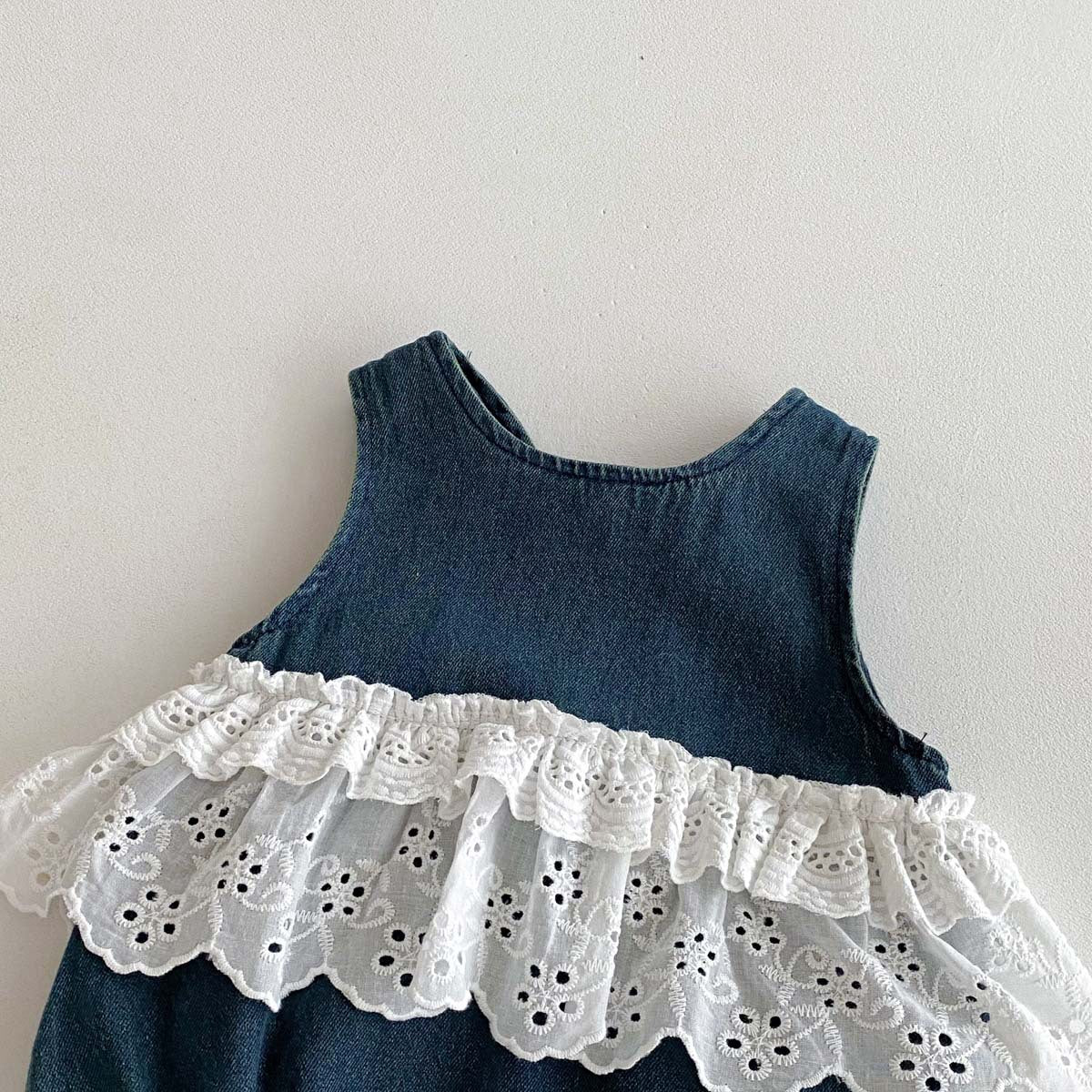 Baby Bodysuit in Denim with Lace