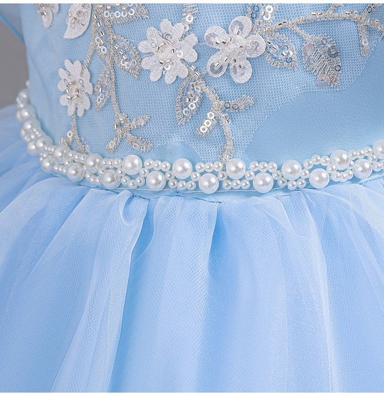 Children's Party Dress with Flowers and Flying Sleeves