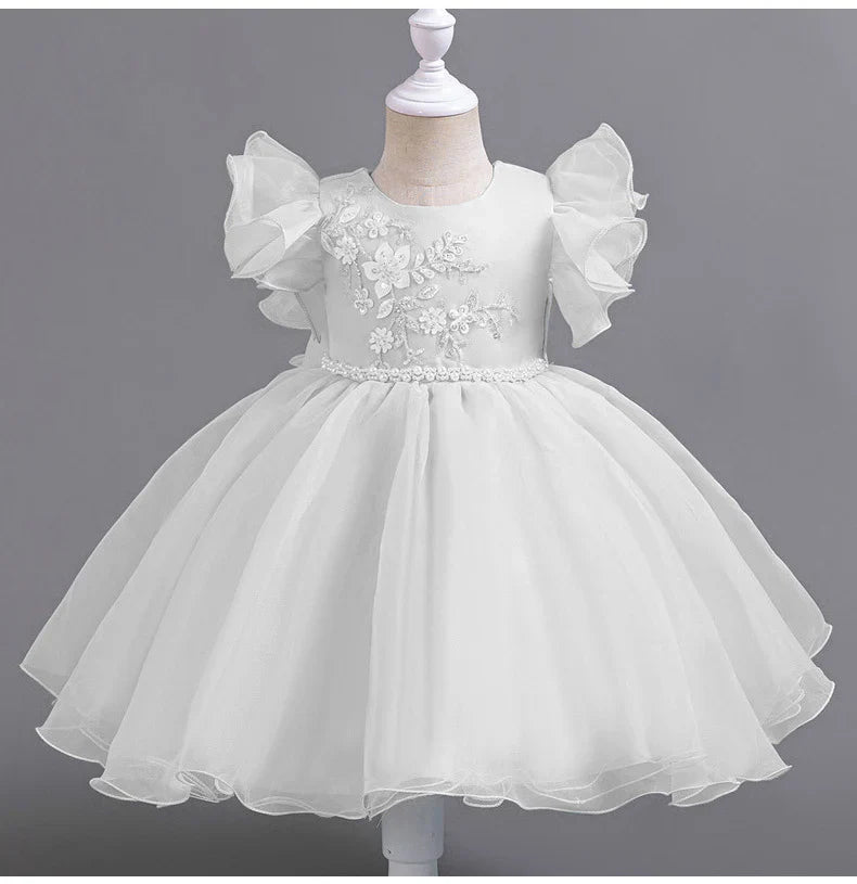 Children's Party Dress with Flowers and Flying Sleeves