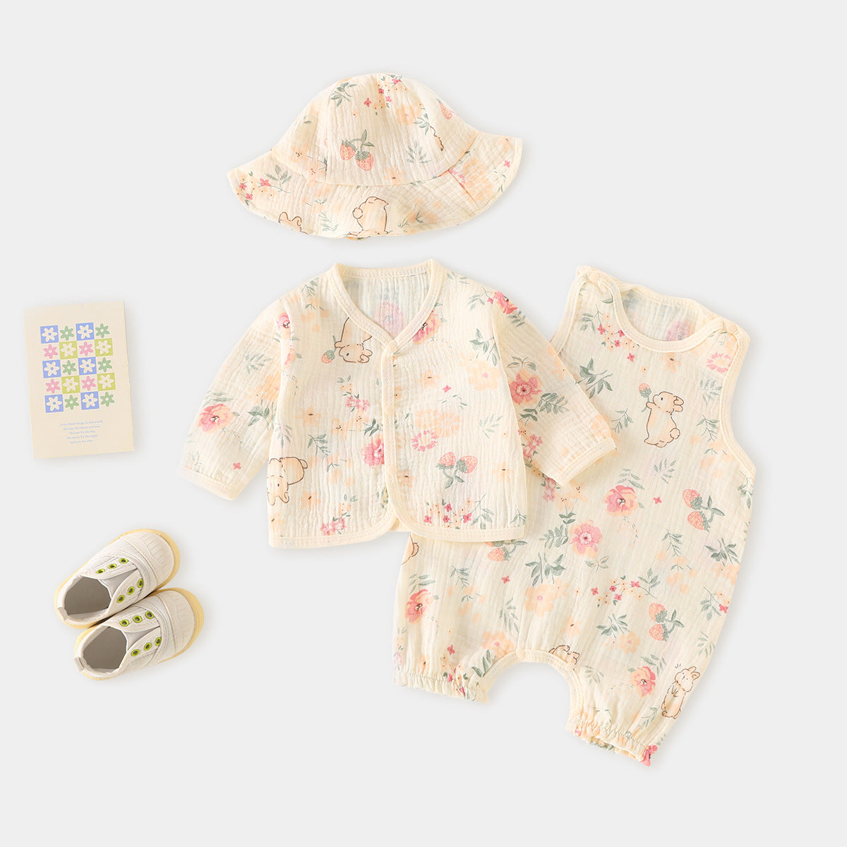 Thin Gauze Sleeveless Baby Romper 3PCS Set