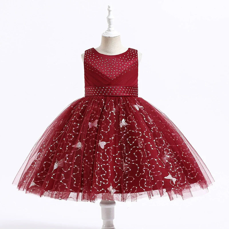 Children's Party Dress with Rhinestones and Butterflies