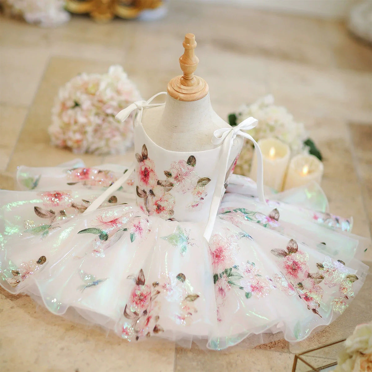 Floral Party Dress with Bow Straps