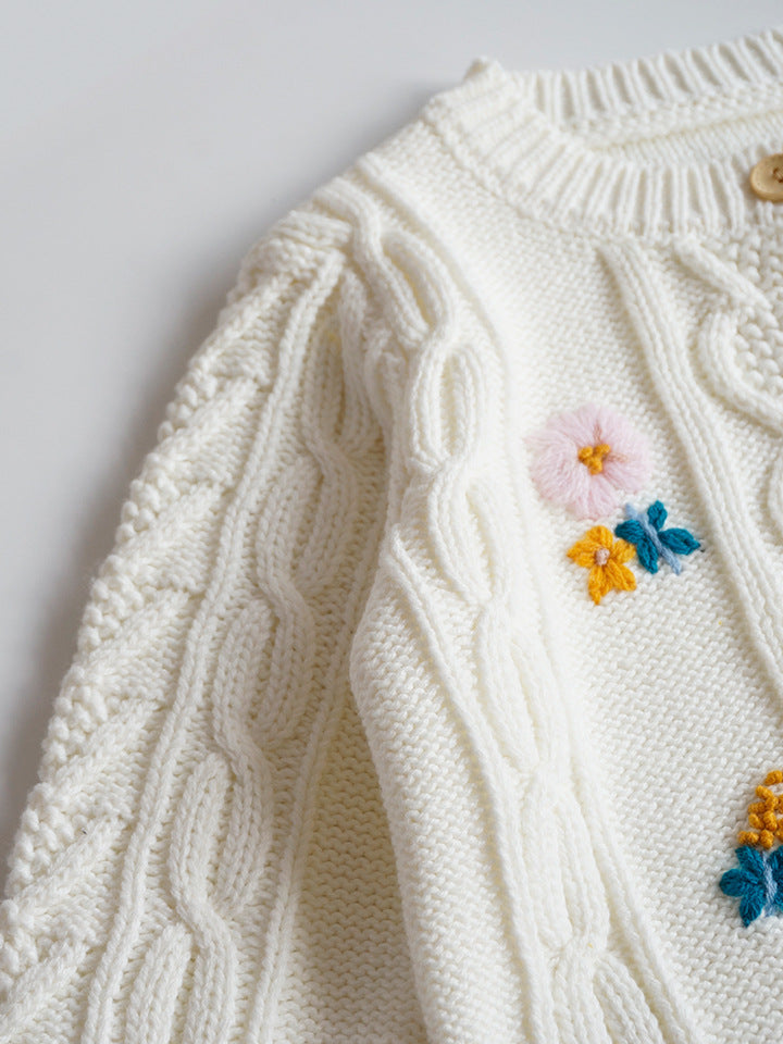 Children's Knitted Cardigan with Little Flowers