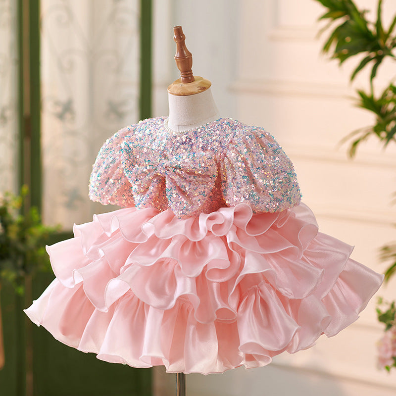 Vestito a strati rosa acceso per bambina