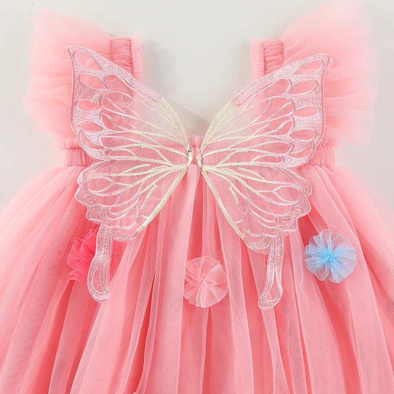 Children's Tulle Dress with Wings and Flowers