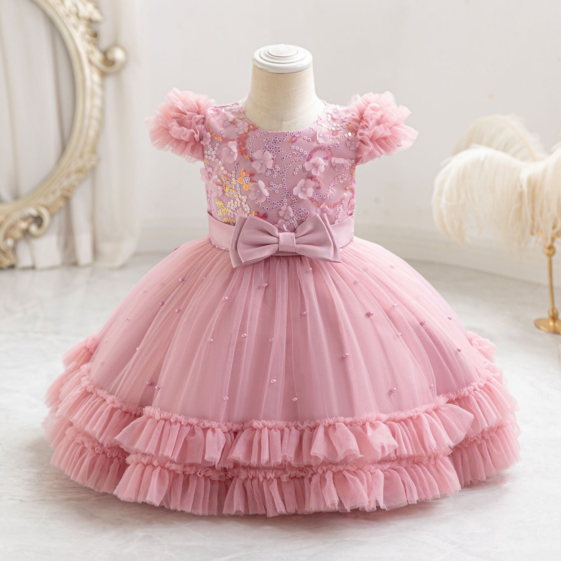 Children's Party Dress with Little Flowers Bow
