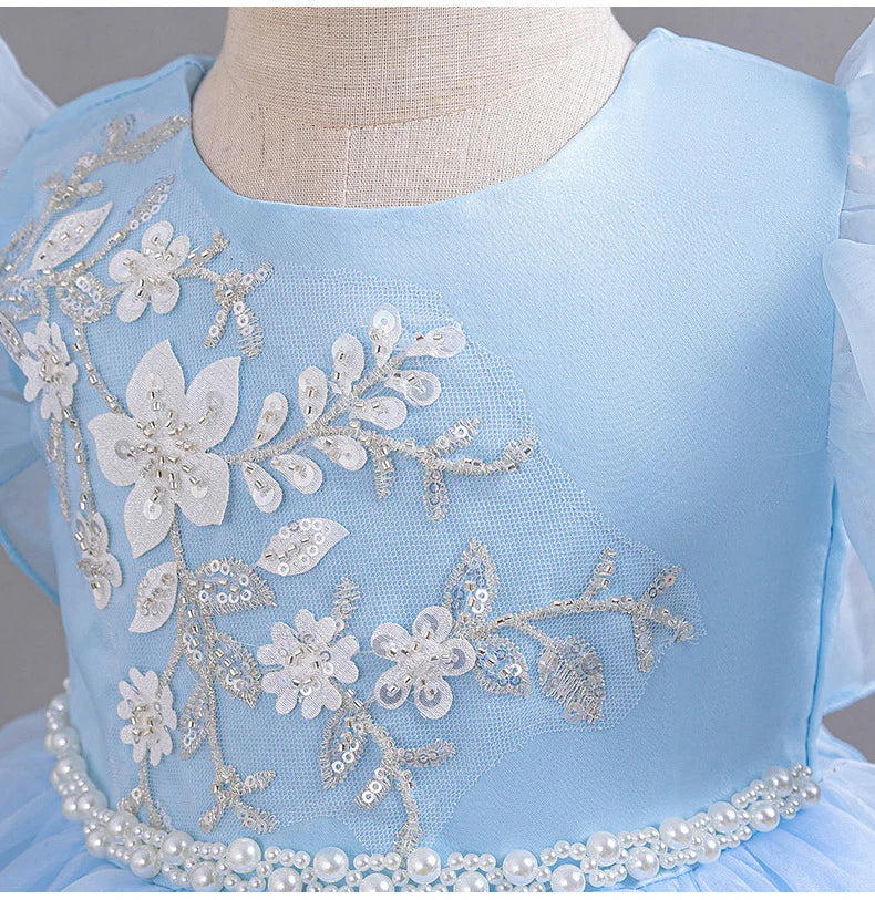 Children's Party Dress with Flowers and Flying Sleeves
