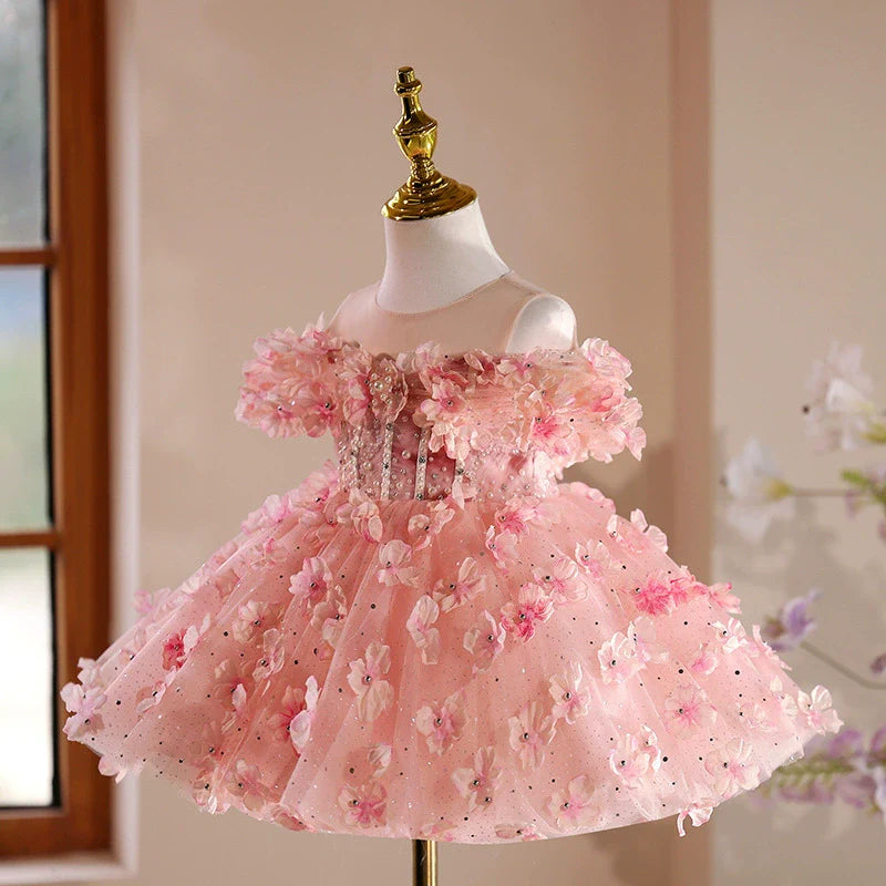 Children's Pink Flower Party Dress