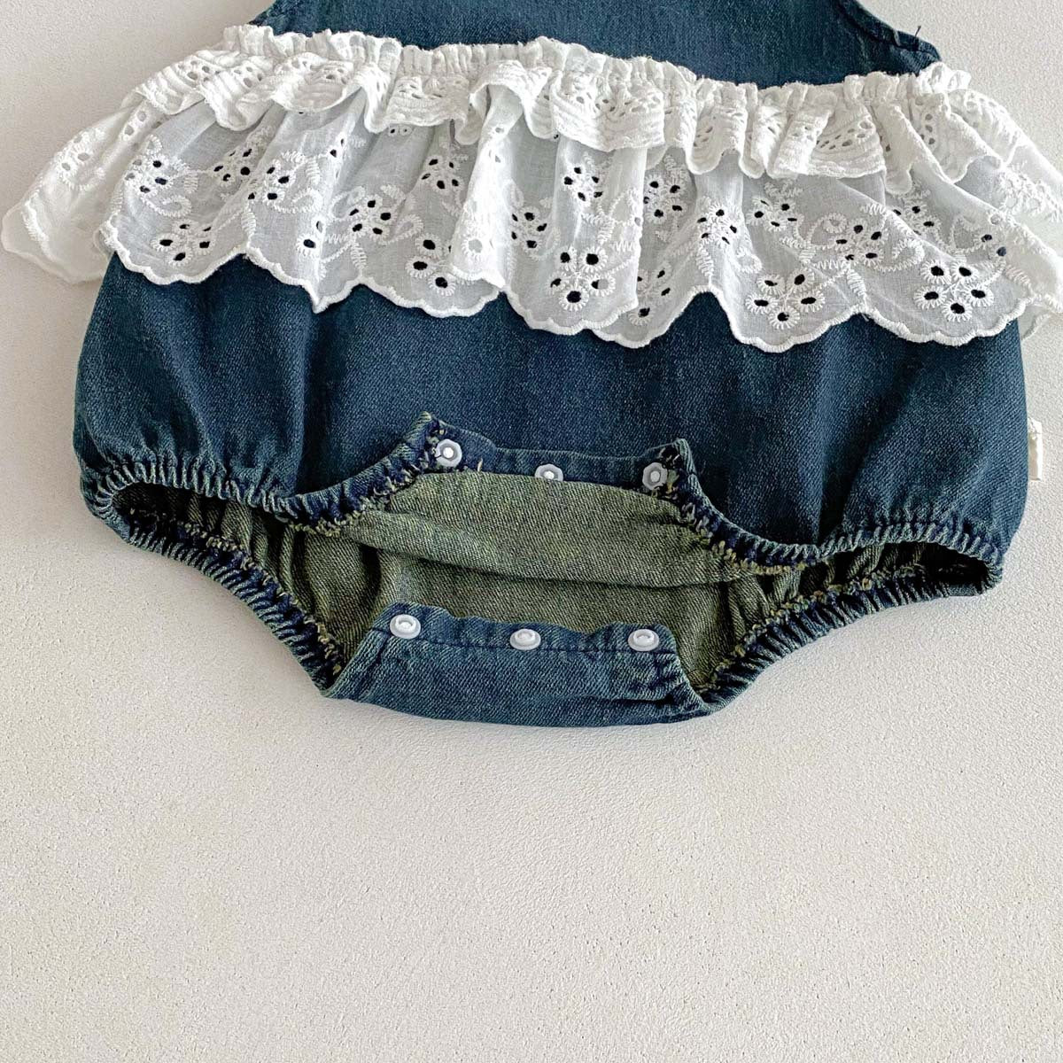 Baby Bodysuit in Denim with Lace