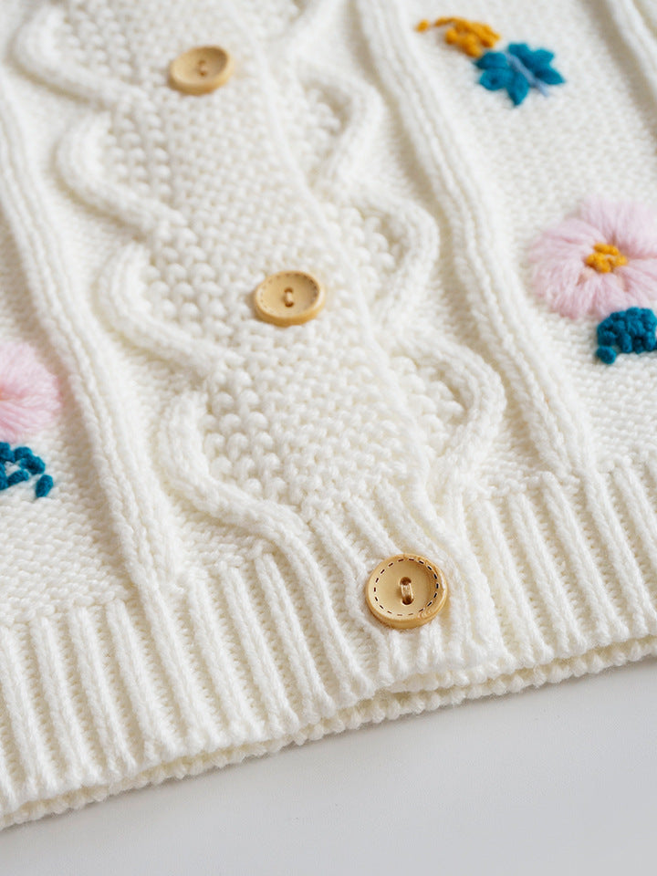 Children's Knitted Cardigan with Little Flowers