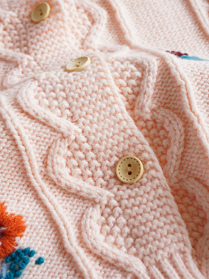 Children's Knitted Cardigan with Little Flowers