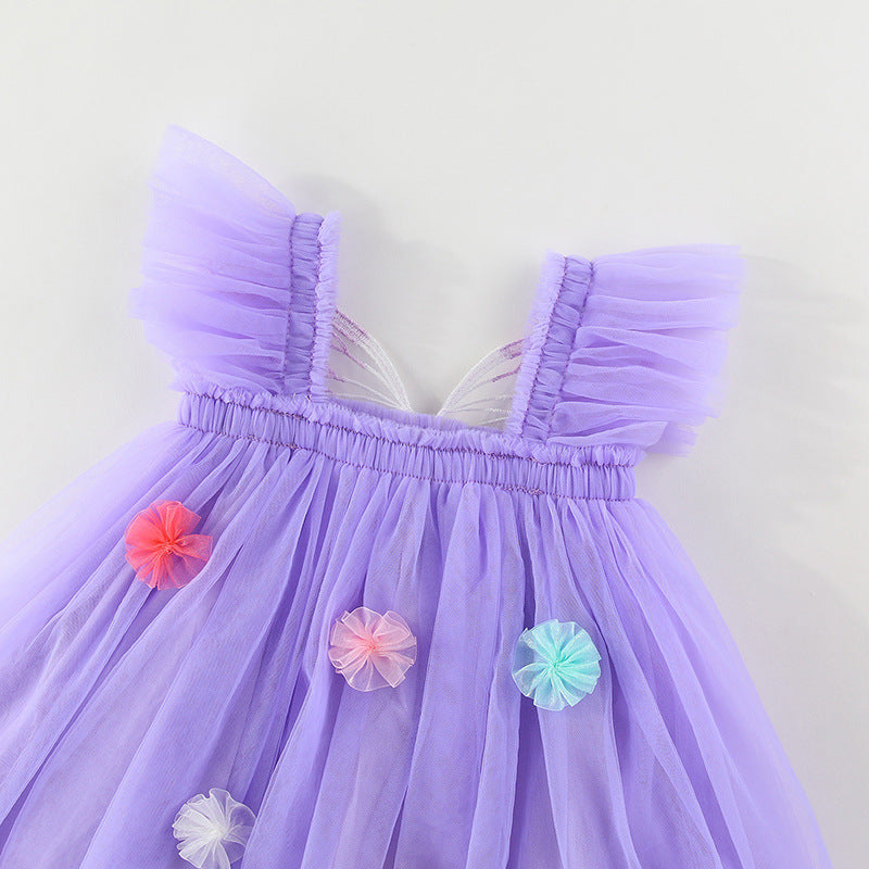 Children's Tulle Dress with Wings and Flowers