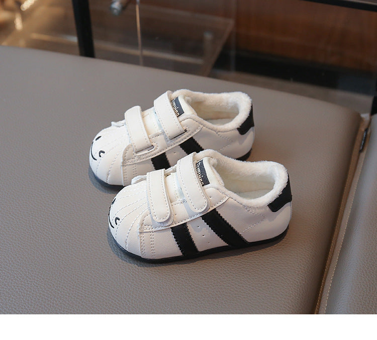 Sneakers a righe per bambini con motivo faccina