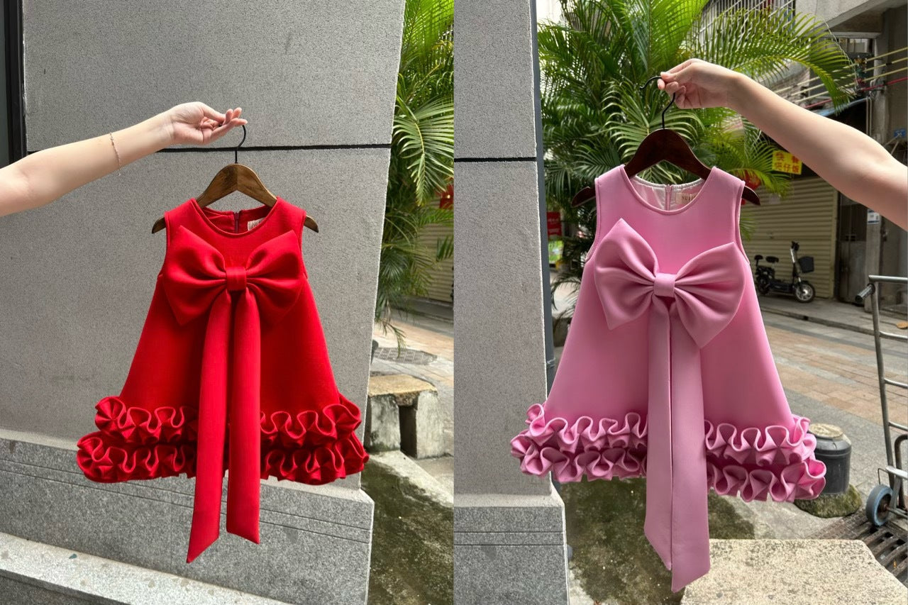 Children's Dress with Ruffles and Bow Hem