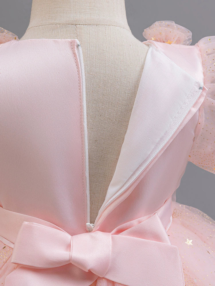 Children's Party Dress with Flowers and Sparkles