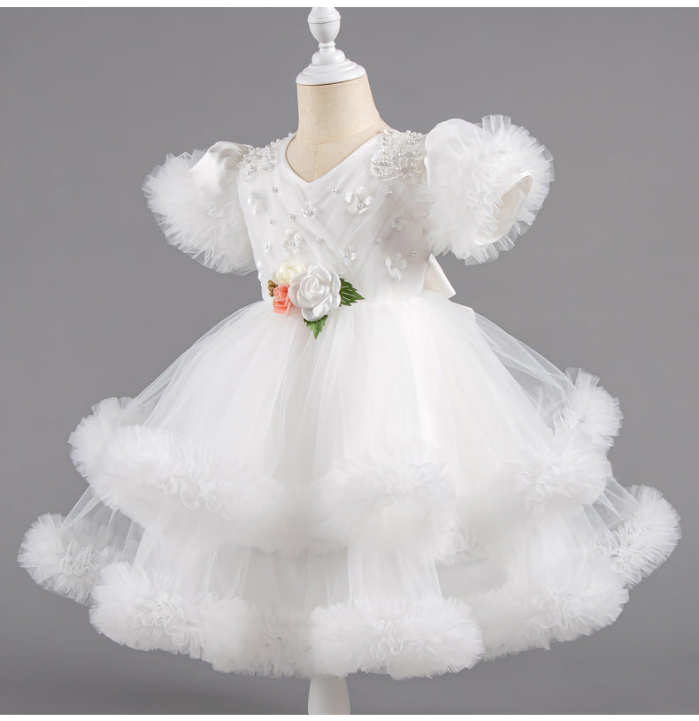 Children's Puffy Tulle Dress with Flowers