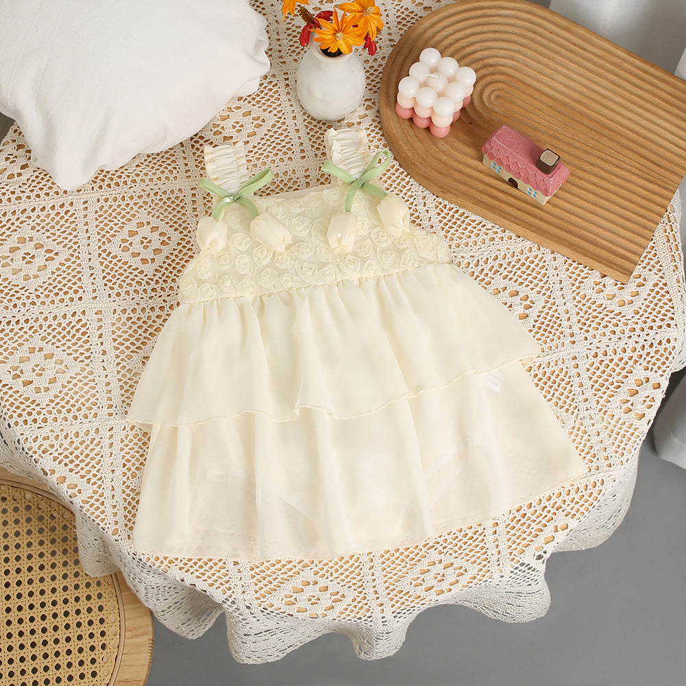 Sweet Infant Girls Bodysuit Flying Sleeve Princess Dress