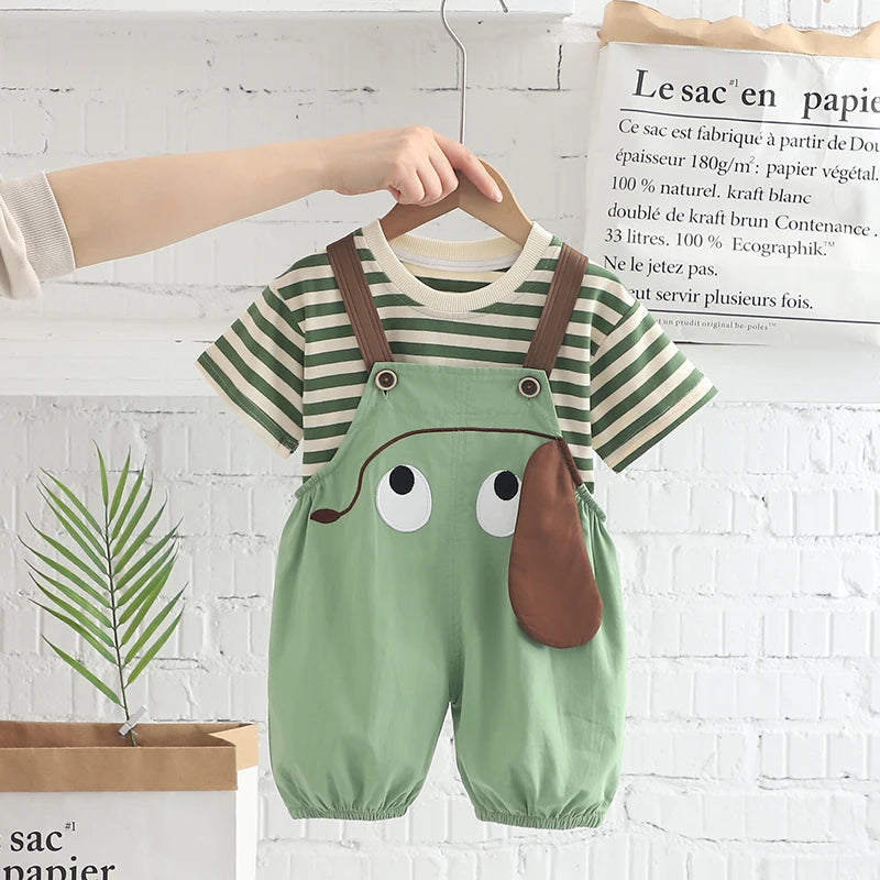 Baby Boys Girls Clothes Striped T-Shirt Bib Pants 2Pcs/Set Toddler Tracksuits