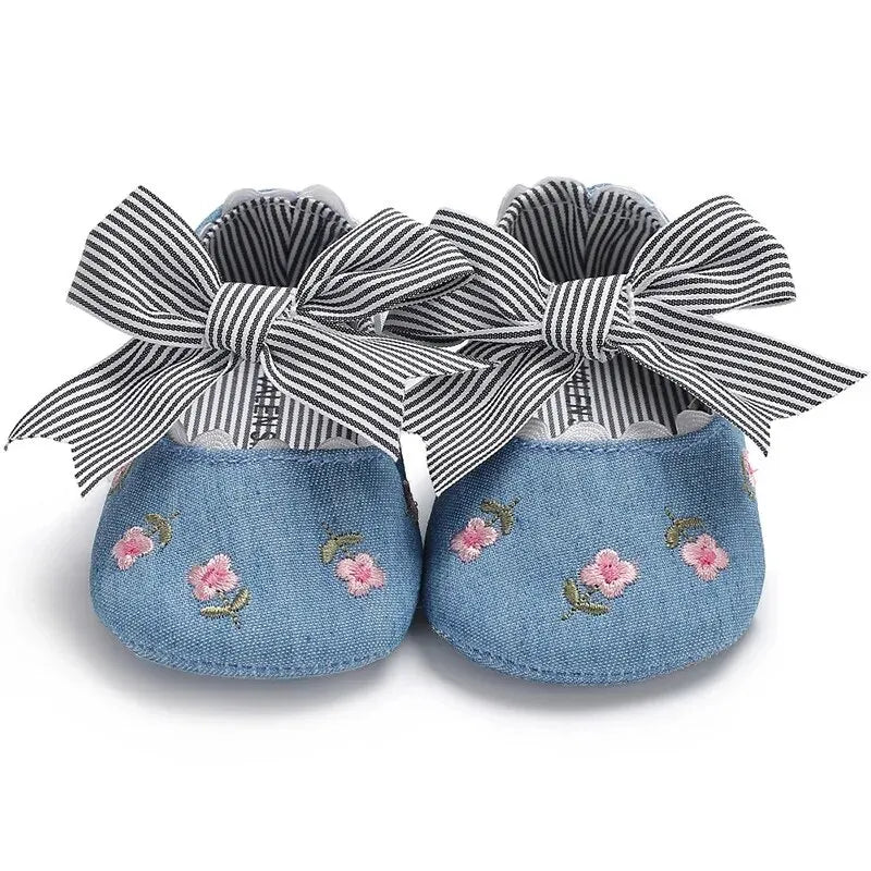 New Printed Baby Girl Shoes Bowknot Soft Sole Anti-slip