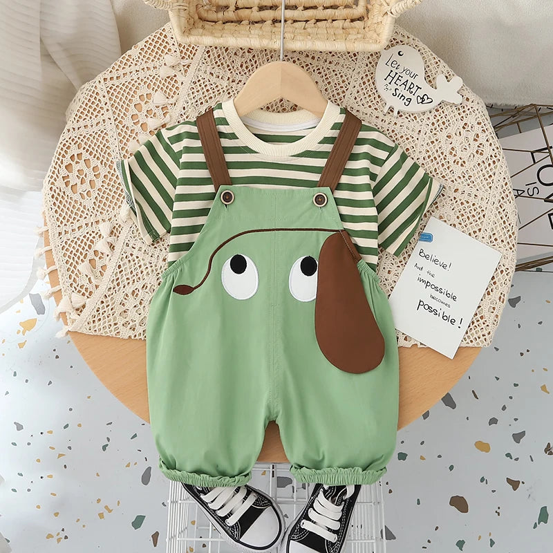 Baby Boys Girls Clothes Striped T-Shirt Bib Pants 2Pcs/Set Toddler Tracksuits