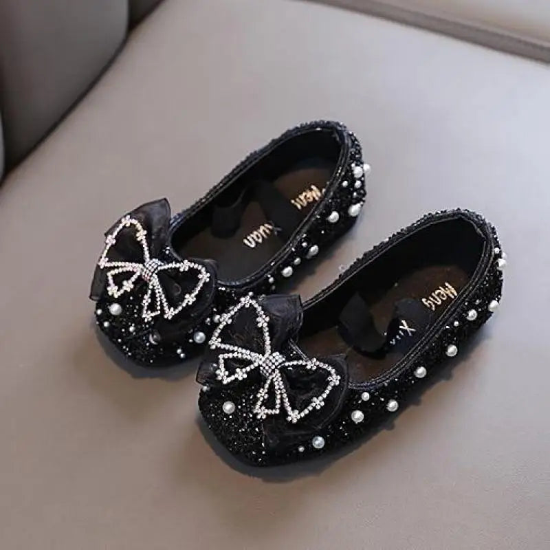 Children's Lace Bow Princess Shoes Girls Color Sequins