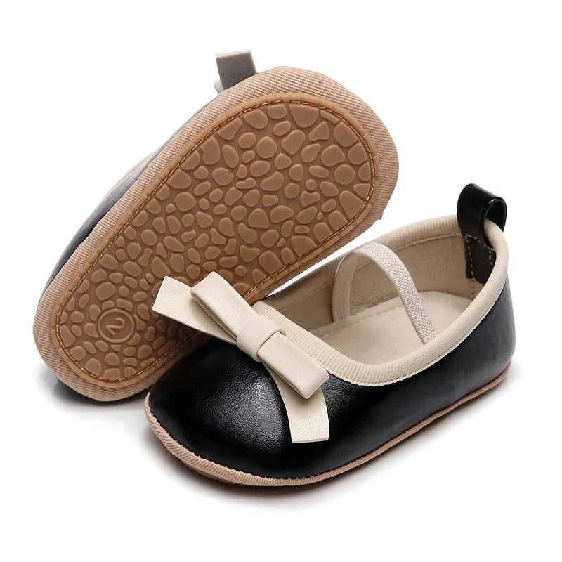 Newborn Baby Shoes Baby Girl Shoes Cute Bow Leather Rubber Sole