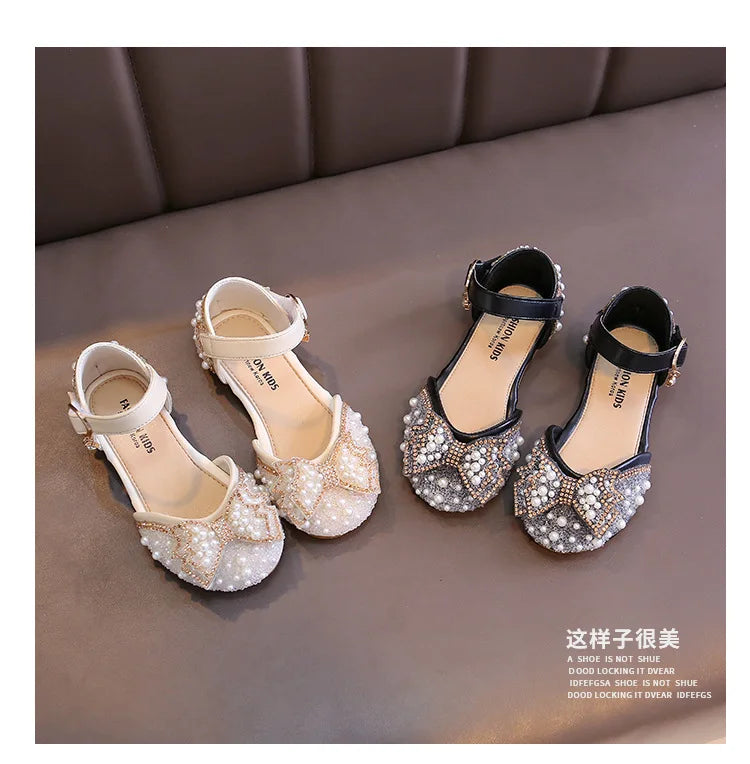 Girls Sandals Fashion Princess Shoes Bling Pearl Sequins Flat Sandals