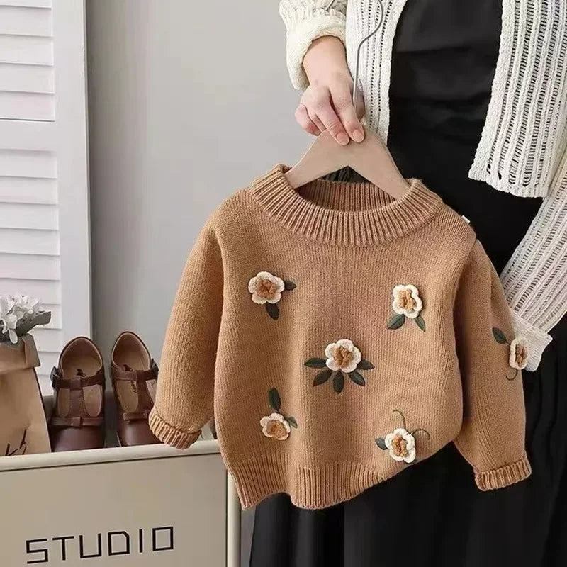 Girls Autumn And Winter Flower Thickened Sweater