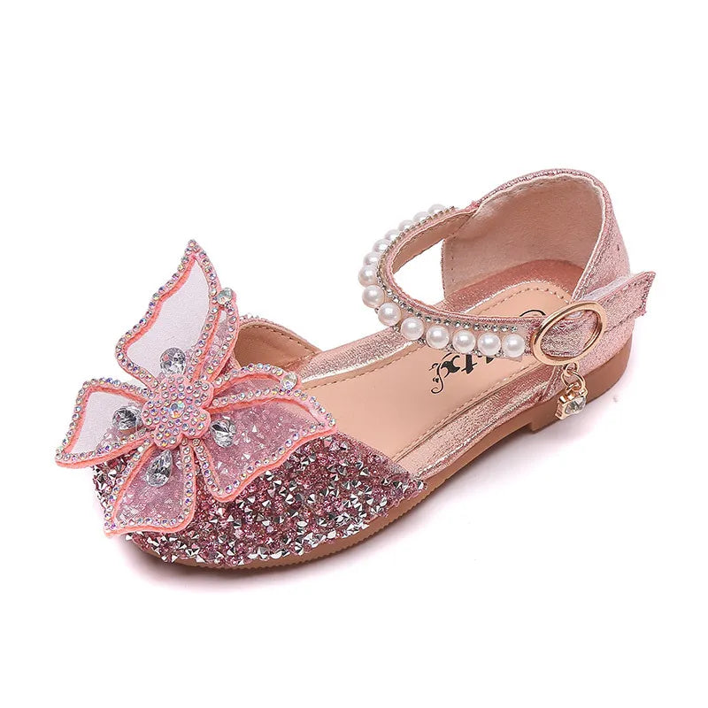 Girls Sequin Lace Bow Kids Shoes