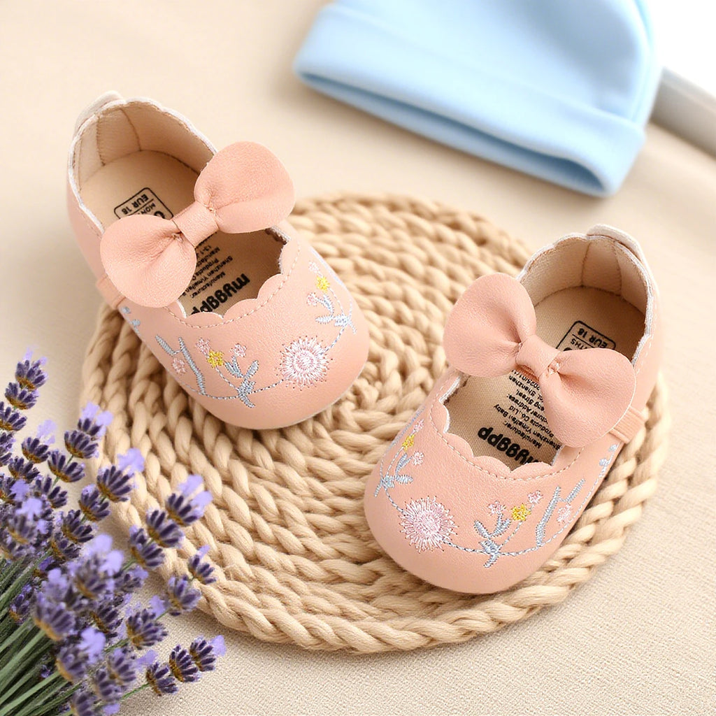 Baby Girls Mary Jane Flats with Bownot Non Slip Soft Sole Shoes