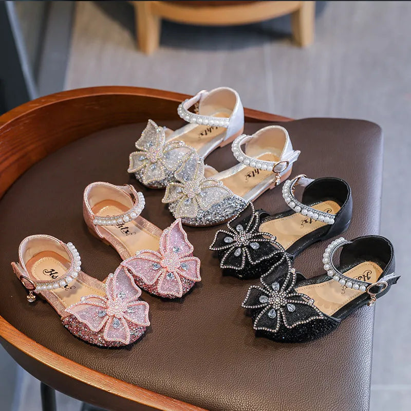 Girls Sequin Lace Bow Kids Shoes
