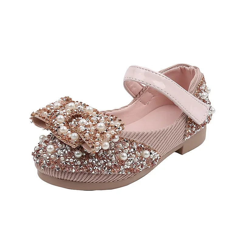 New Childrens Shoes Pearl Rhinestones Shining Kids Princess Shoes