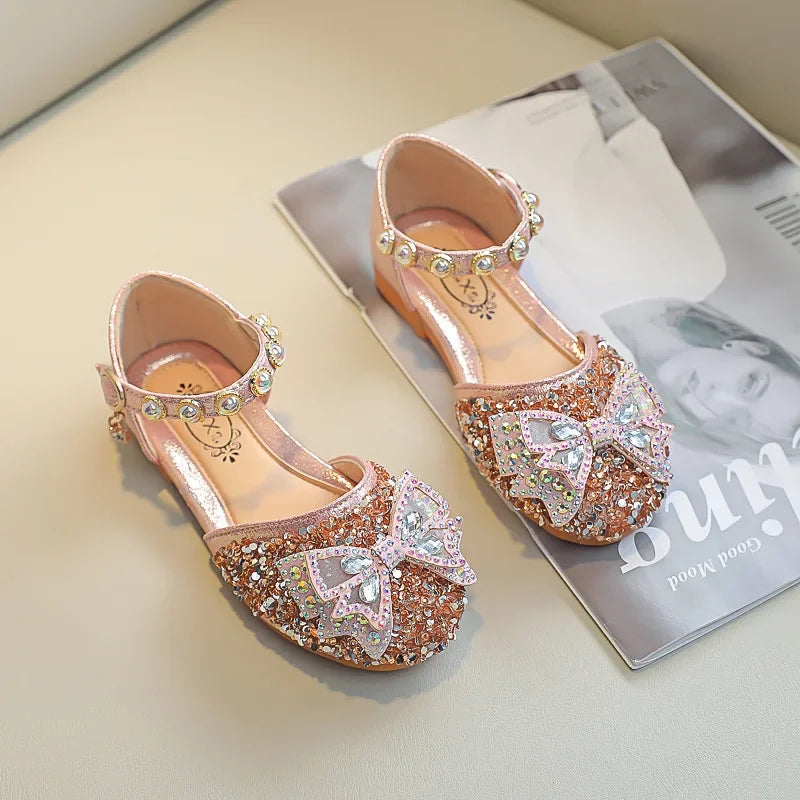New Children Princess Shoes for Girls Bowtie Glitter