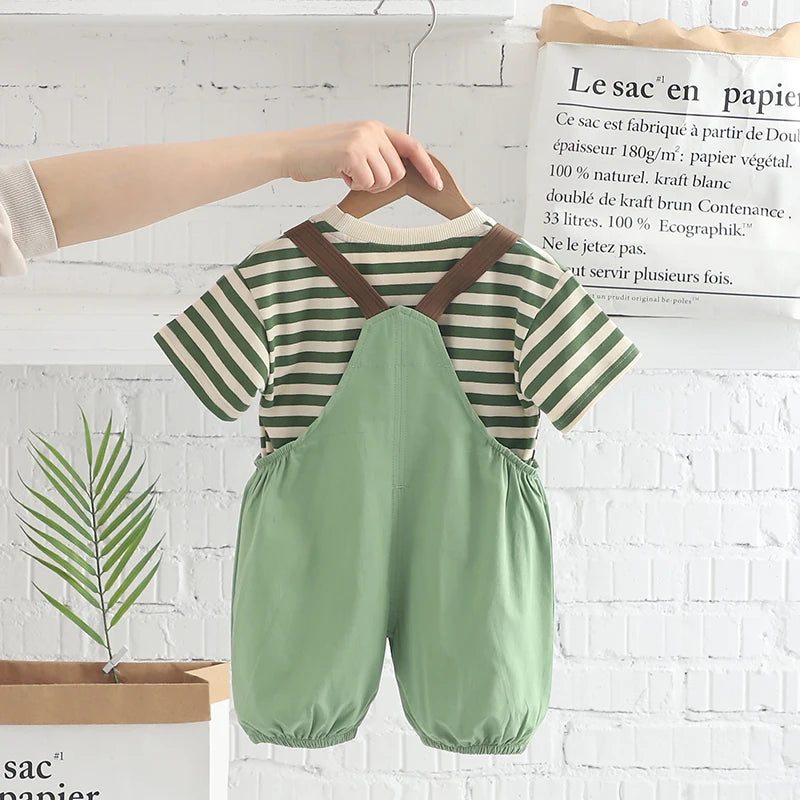 Baby Boys Girls Clothes Striped T-Shirt Bib Pants 2Pcs/Set Toddler Tracksuits