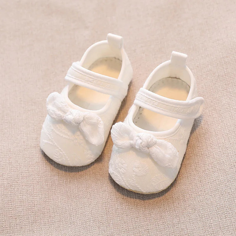 Baby Girls Shoes Non-Slip Soft Soled Lace Bowknot Flats Toddler First Walker