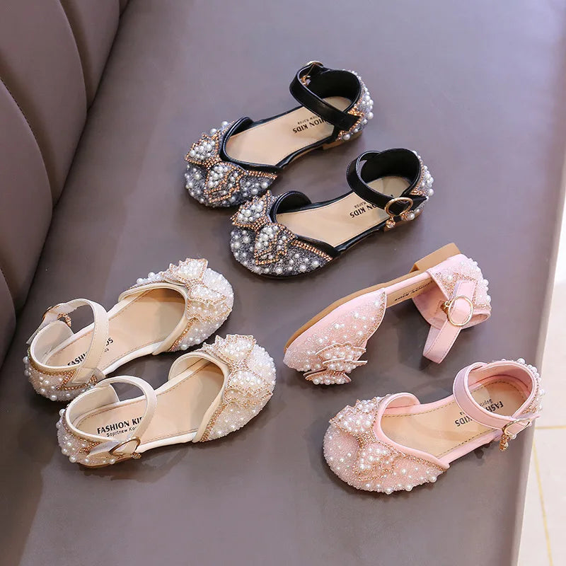 Girls Sandals Fashion Princess Shoes Bling Pearl Sequins Flat Sandals