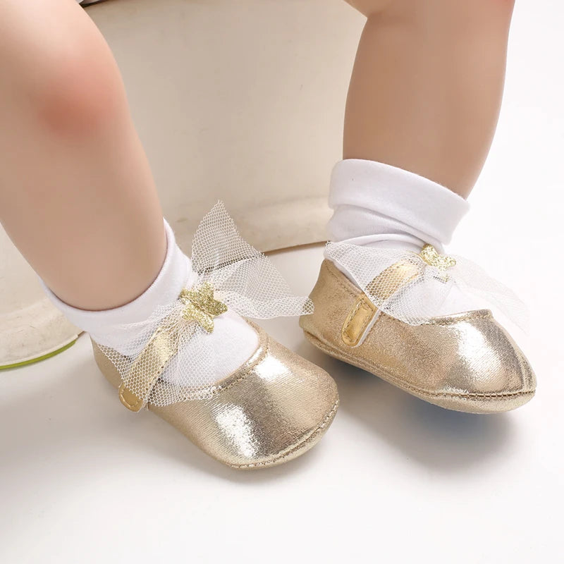 Golden Color Cute Baby Walking Shoes Flat Ballet Footwear